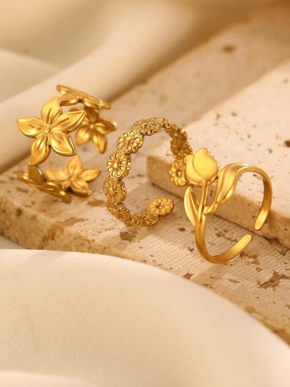 Floral Stackable Rings N2220 - Picture 3 of 5